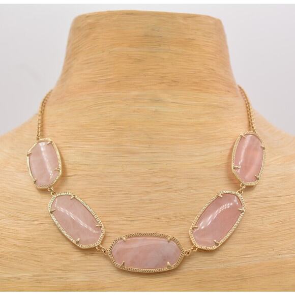 Kendra Scott Valencia Necklace Rose Quartz Gold Tone Chunky Signed